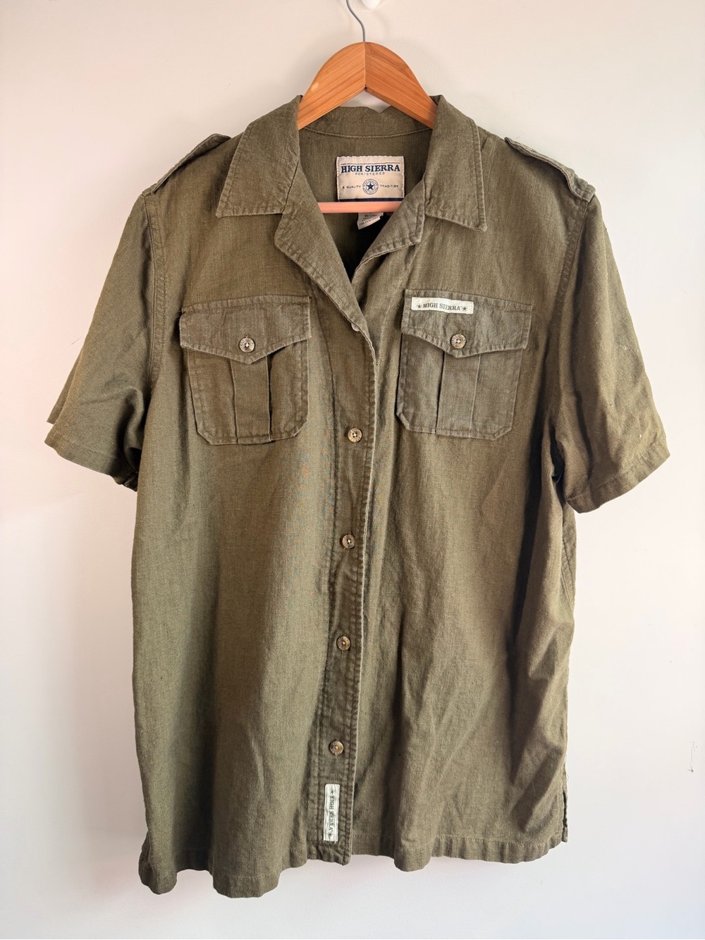 High Sierra Olive Green Label Cotton-Linen Shirt L